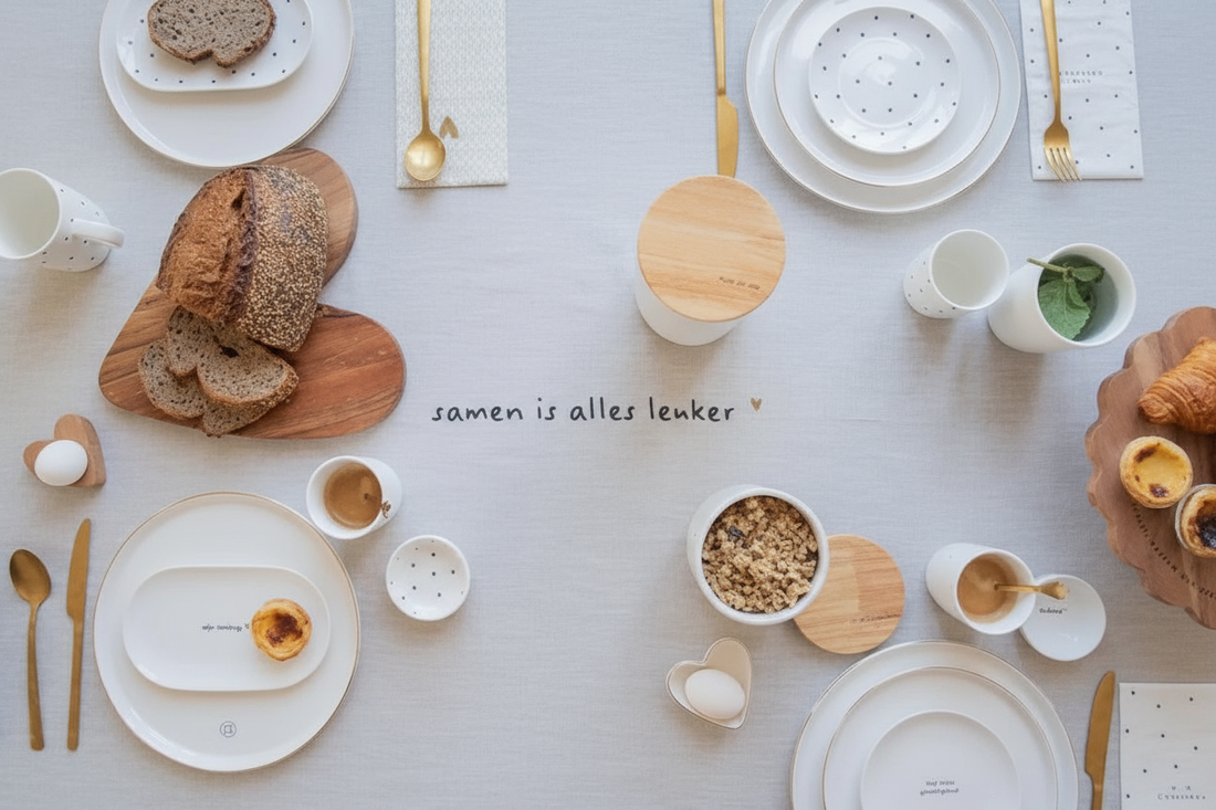 Ontbijt flatlay samen is alles leuker