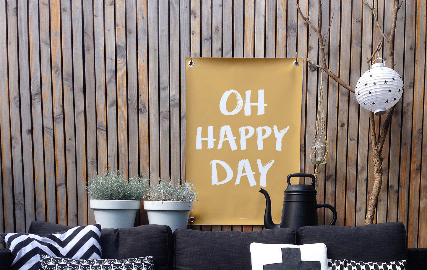 VM | Tuinposter happy day geel wit