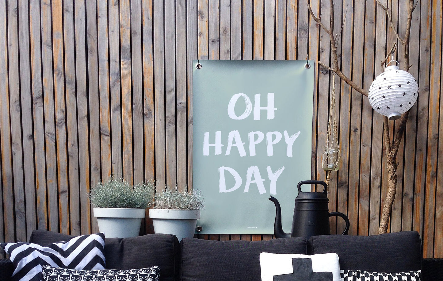 VM | Tuinposter happy day groen wit