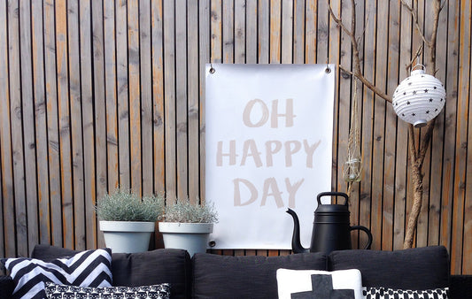 VM | Tuinposter happy day wit beige