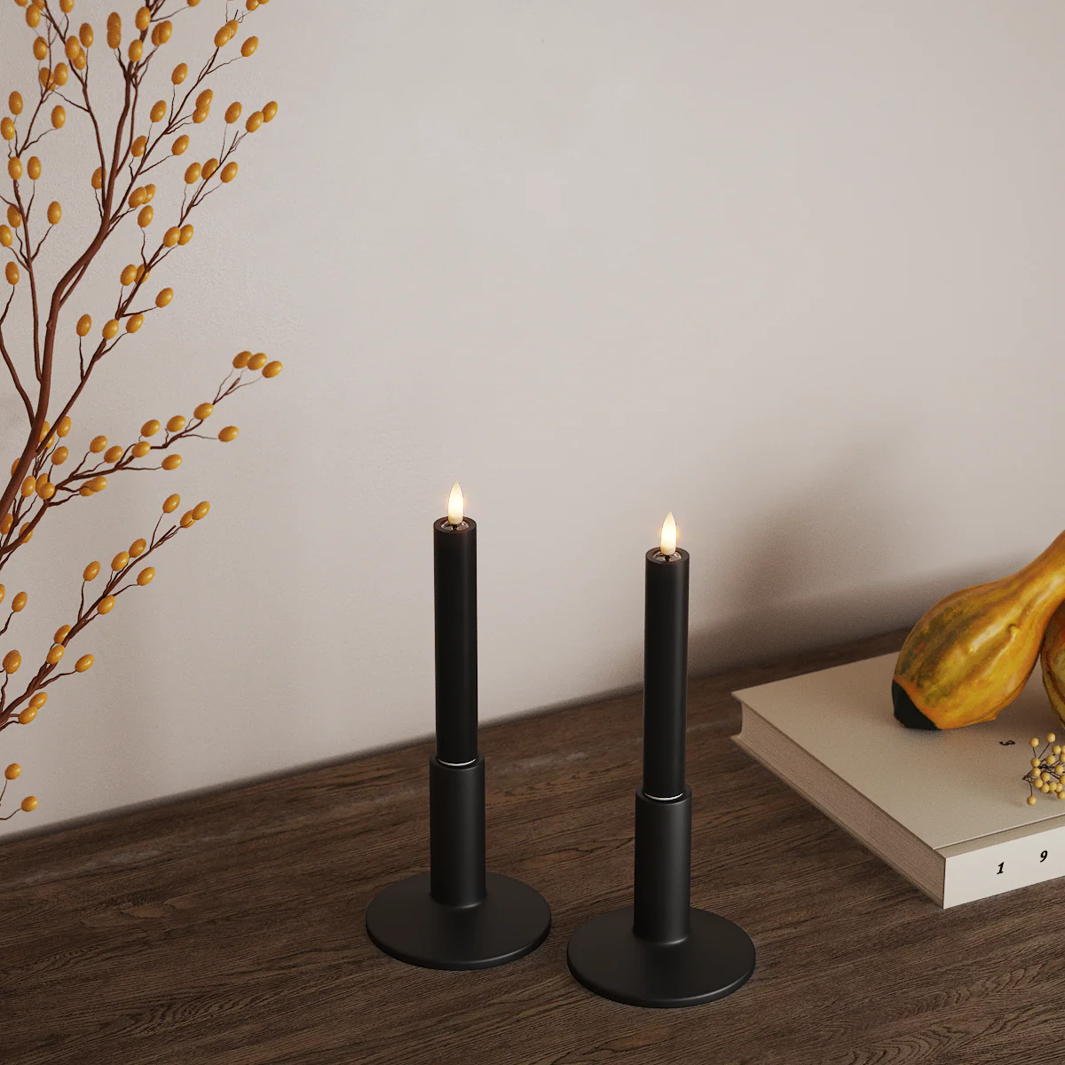 Deluxe Homeart | LED dinerkaars zwart 15cm | 2stuks