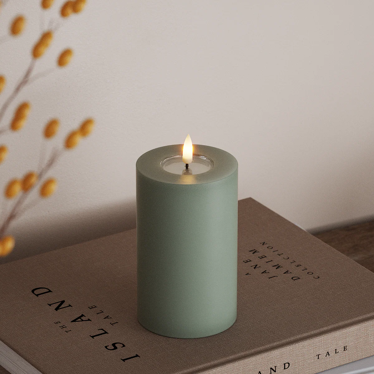 Deluxe Homeart | LED Kaars saliegroen 7.5x12.5cm