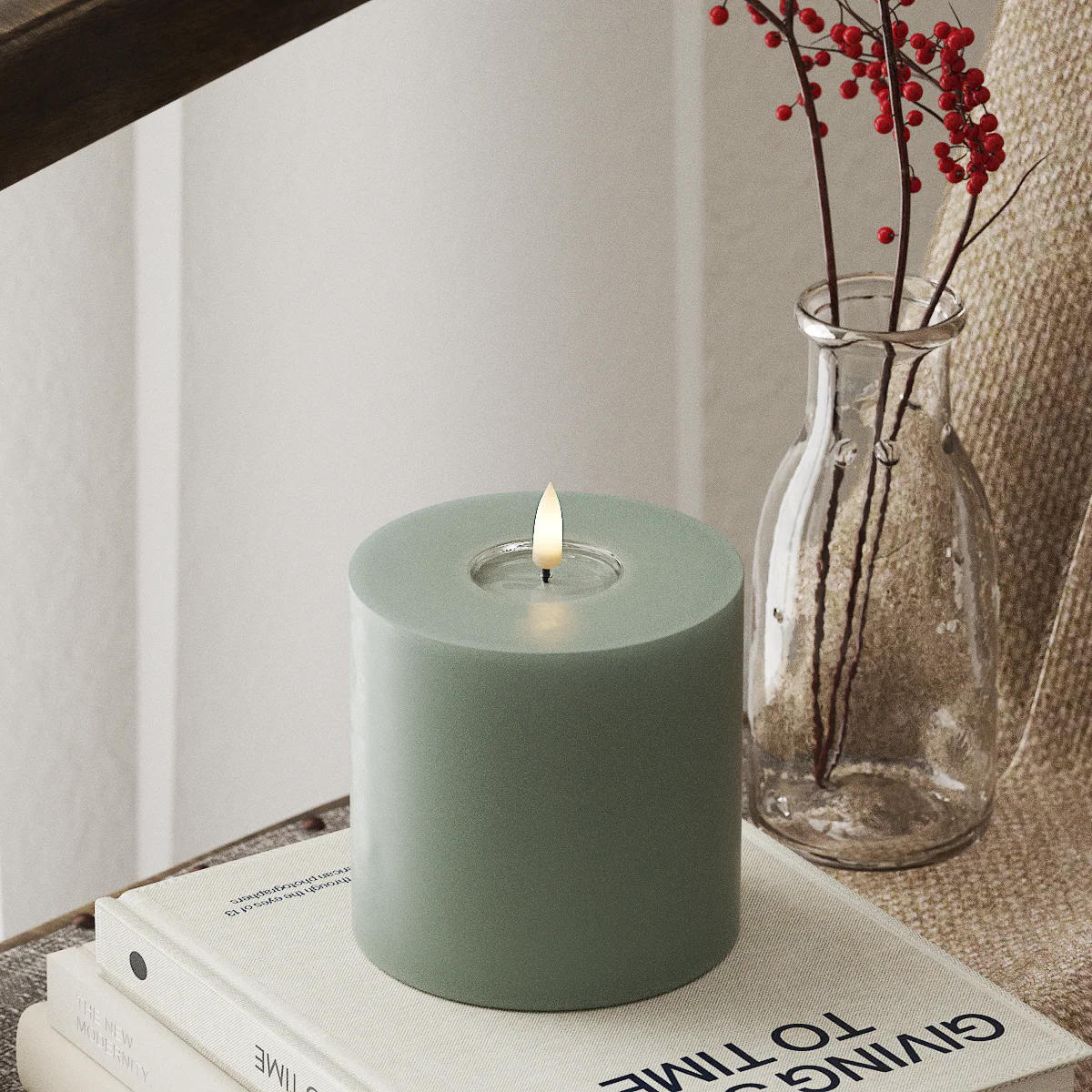 Deluxe Homeart | LED Kaars saliegroen 10x10cm