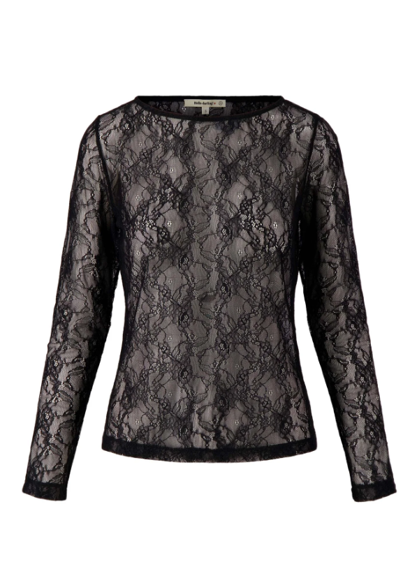 Zusss | Schwarzes Spitzentop mit U-Boot-Ausschnitt