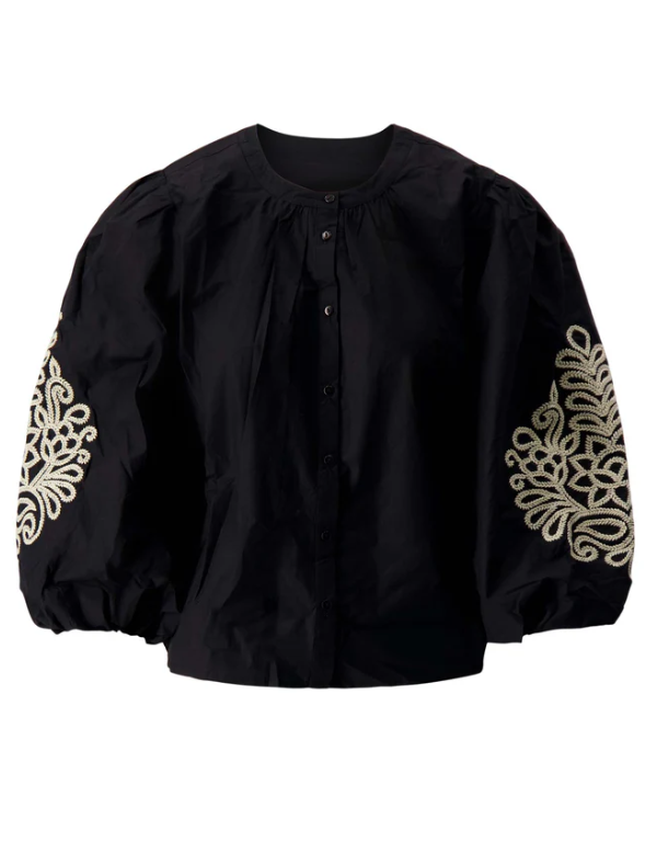 Zusss | Blouse borduur mouwen zwart