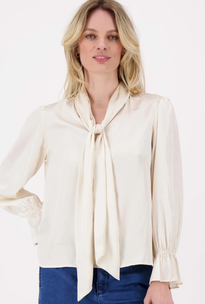 Zusss | Satijnen top met strik beige