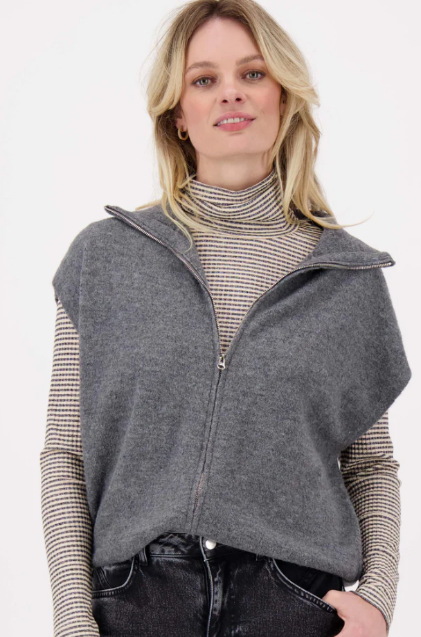 Zusss | Mouwloos vestje rits antracietgrijs