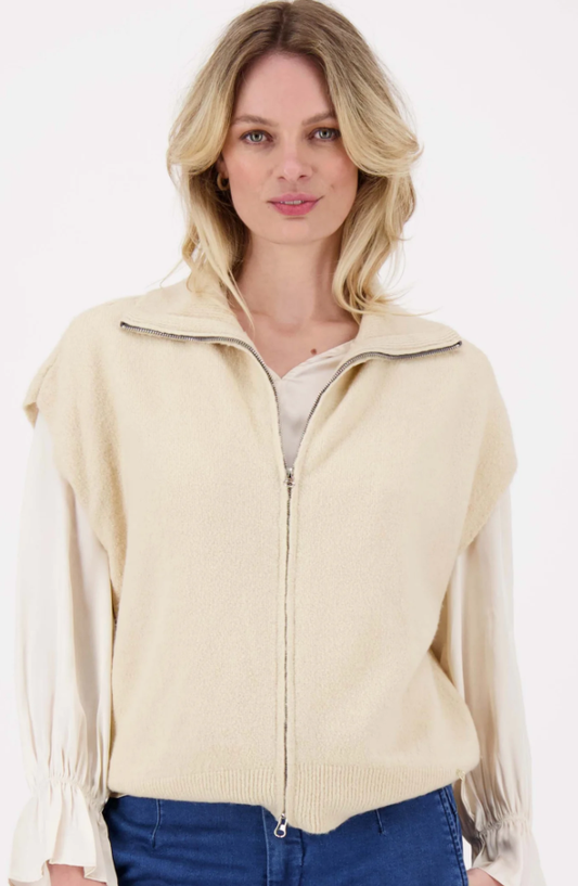 Zusss | Mouwloos vestje rits beige