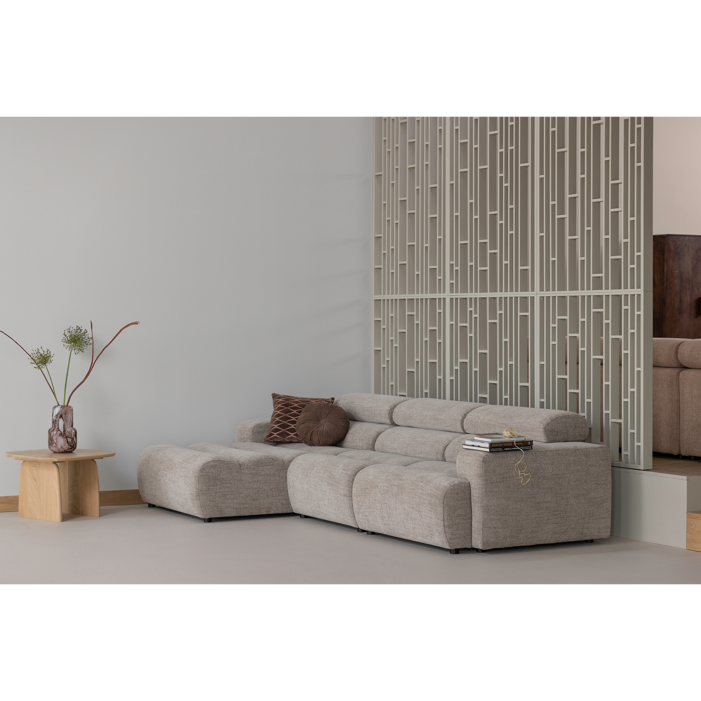 Woood | Kussens Aziz set van 3 velvet bruin/naturel