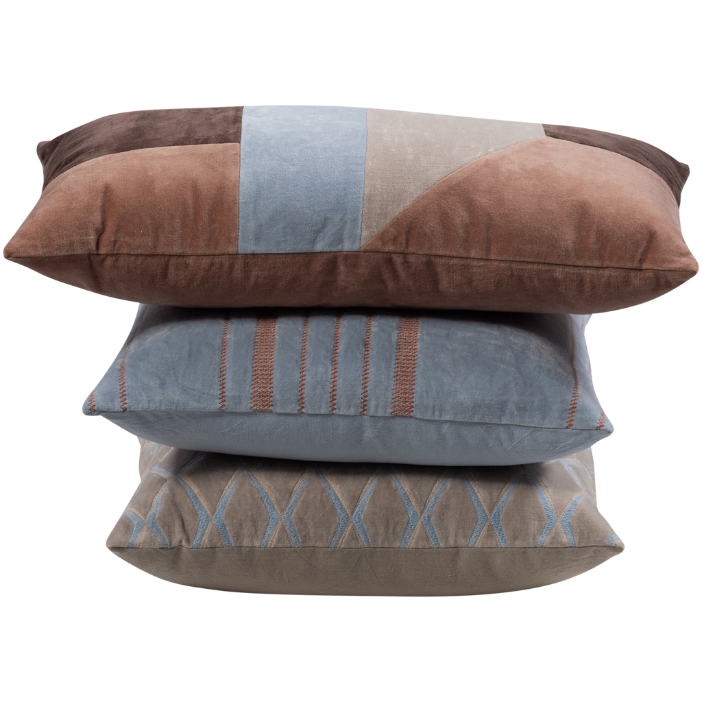 Woood | Kussenset Laon velvet naturel blauw - set van 3