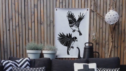 VM | Gartenposter Vögel schwarz-weiß